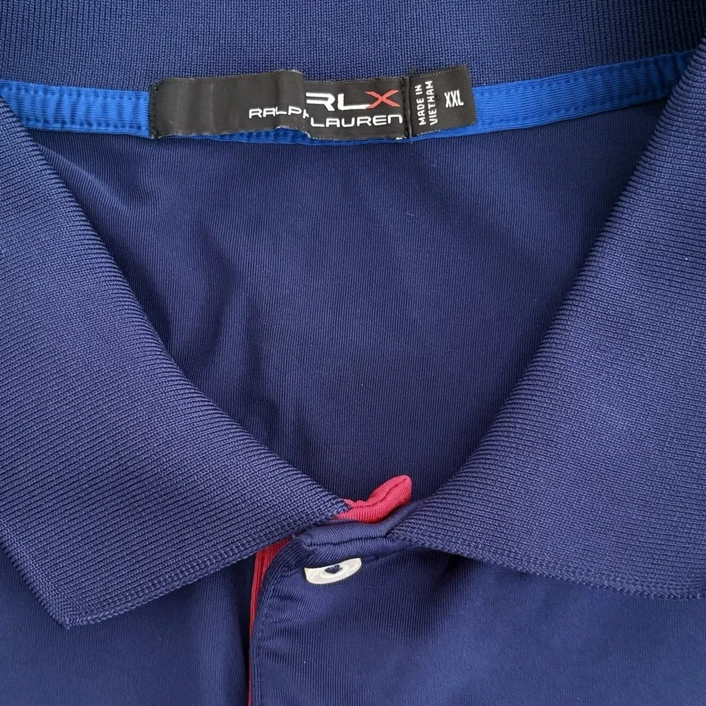 Gozzer Ranch Ralph‎ Lauren RLX Golf Polo Men's Sz XL Color Block Pocket Blue Red